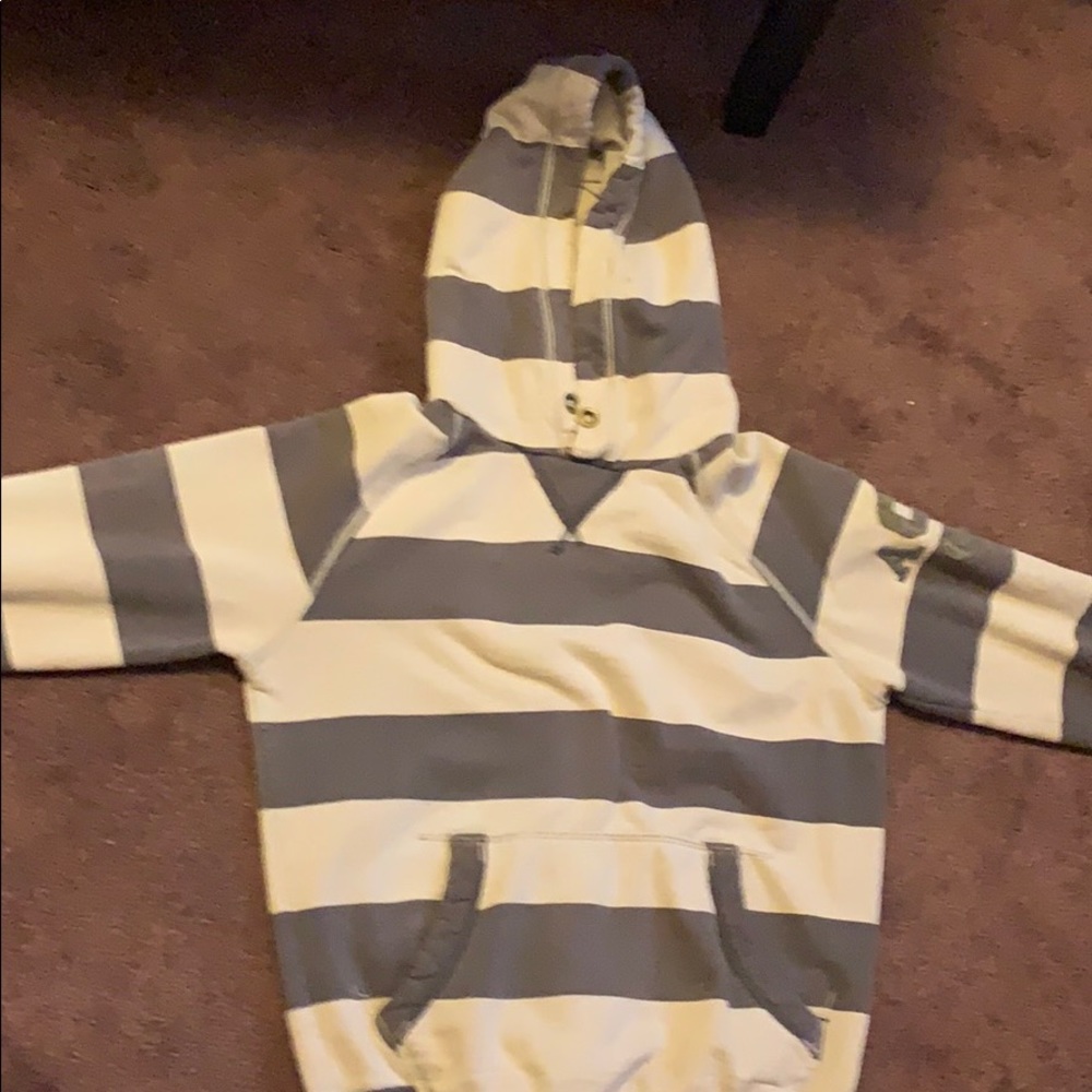 XS AE hoodie stripped tan and gray
